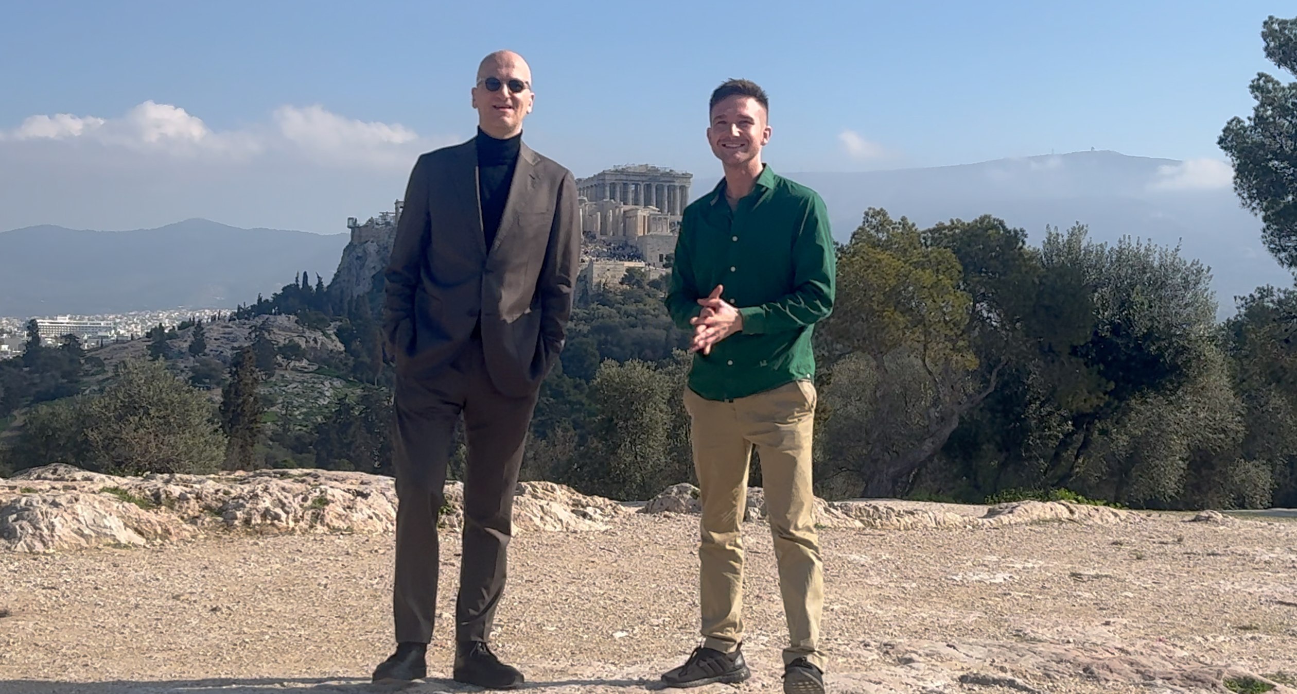 Interview in Greece with Acropolis backdrop
